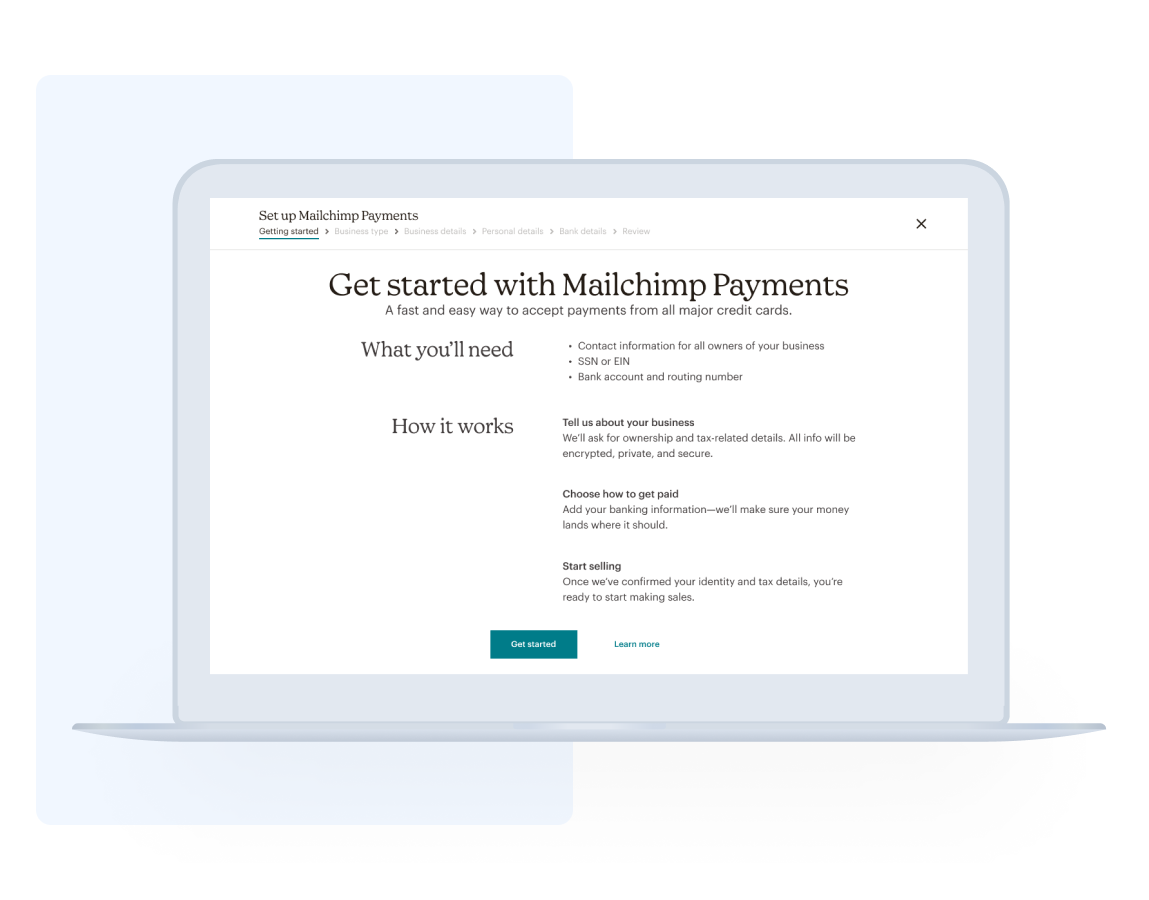 Mailchimp Payments Onboarding preview